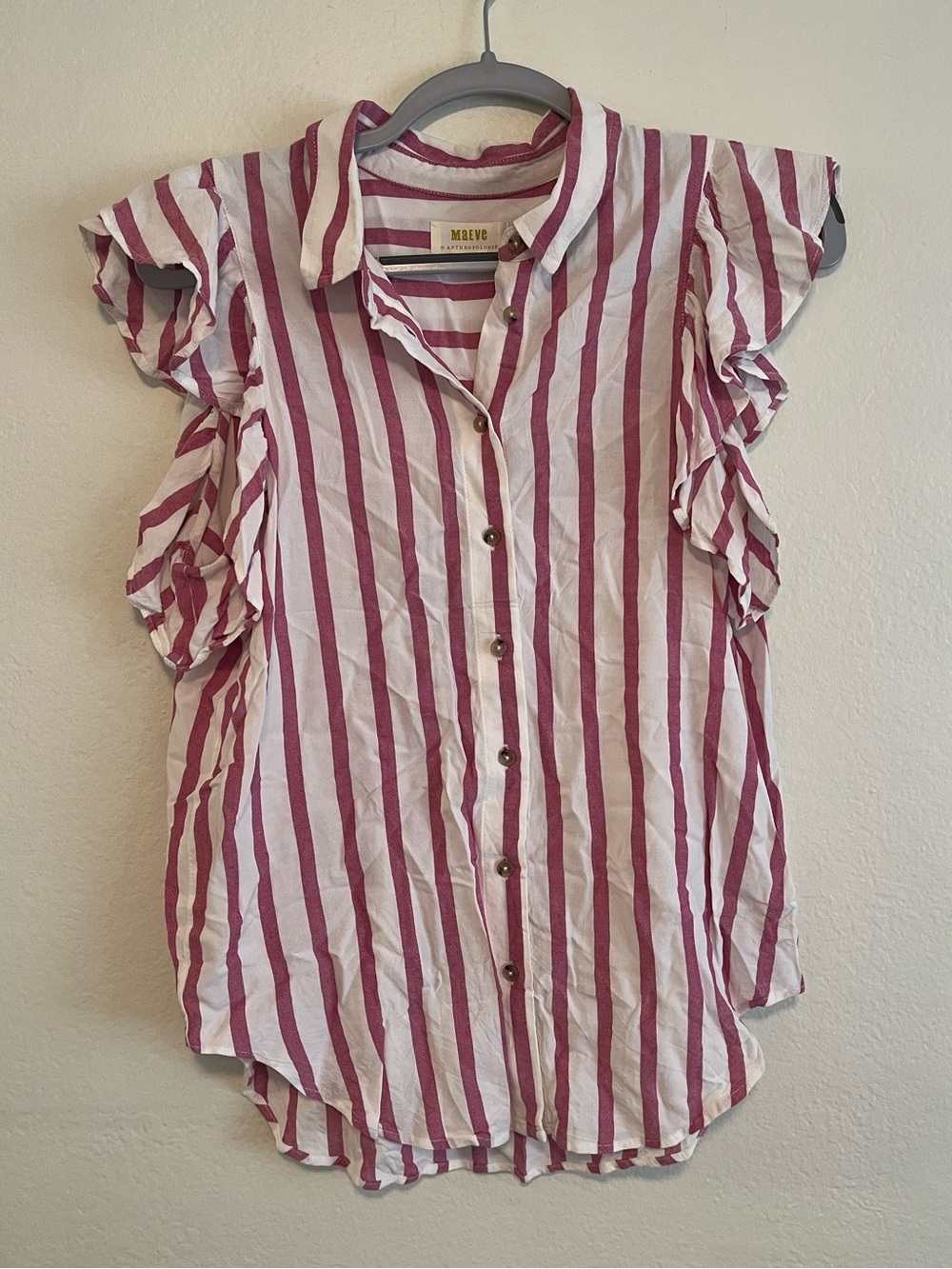 Maeve Pink & White Stripe Button-Up Top